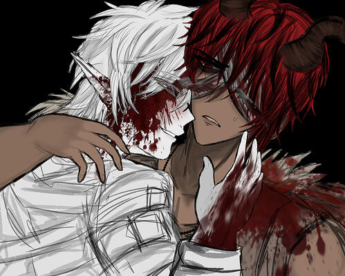 extreme gore example - excessive blood splatters & bloody saw blades/serrations + bandages